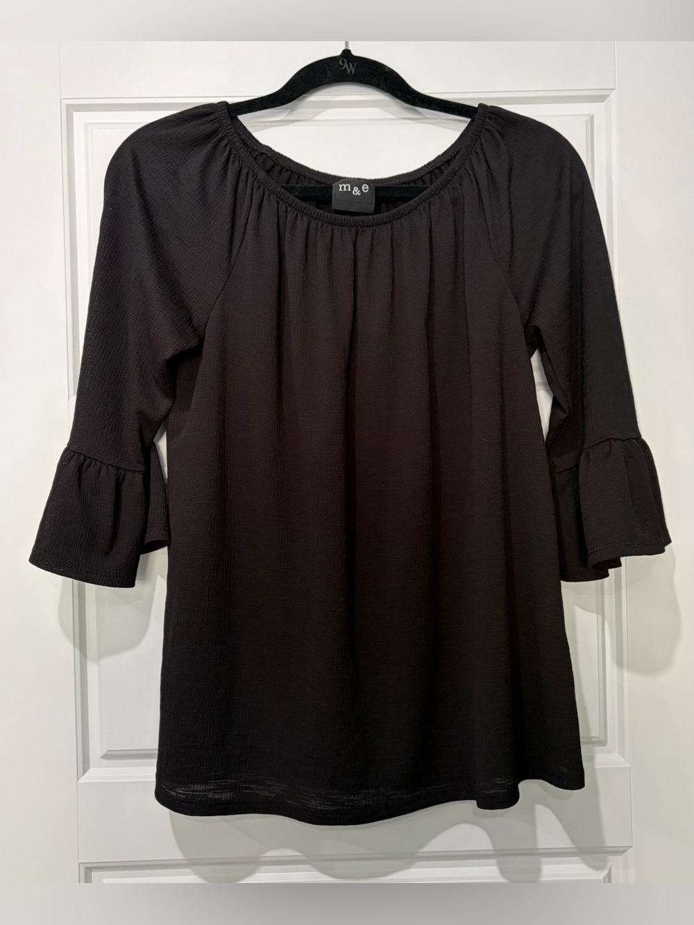 Women's Black Ruffle Sleeve Peasant Top